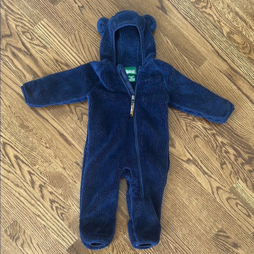 L.L. Bean Blue Fleece One Piece Footies with Hood